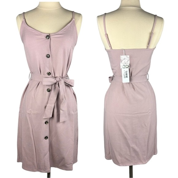 Anthropologie Dresses & Skirts - NWT New Anthropologie Pink Prairie Button Down Textured Slip Dress Waist Tie M